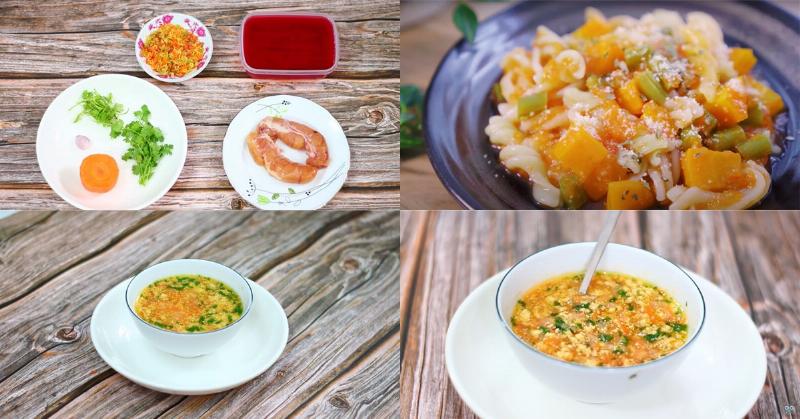 Một đĩa nhỏ với các loại hải sản khác nhau phù hợp cho bé ăn dặm (cá, tôm, một ít thịt cua)